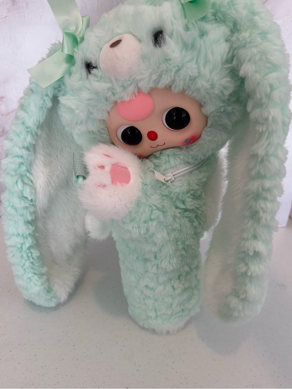 Baby Three 400 Hugging Baby Backpack Mint Green Rabbit Macaron Plush Bag